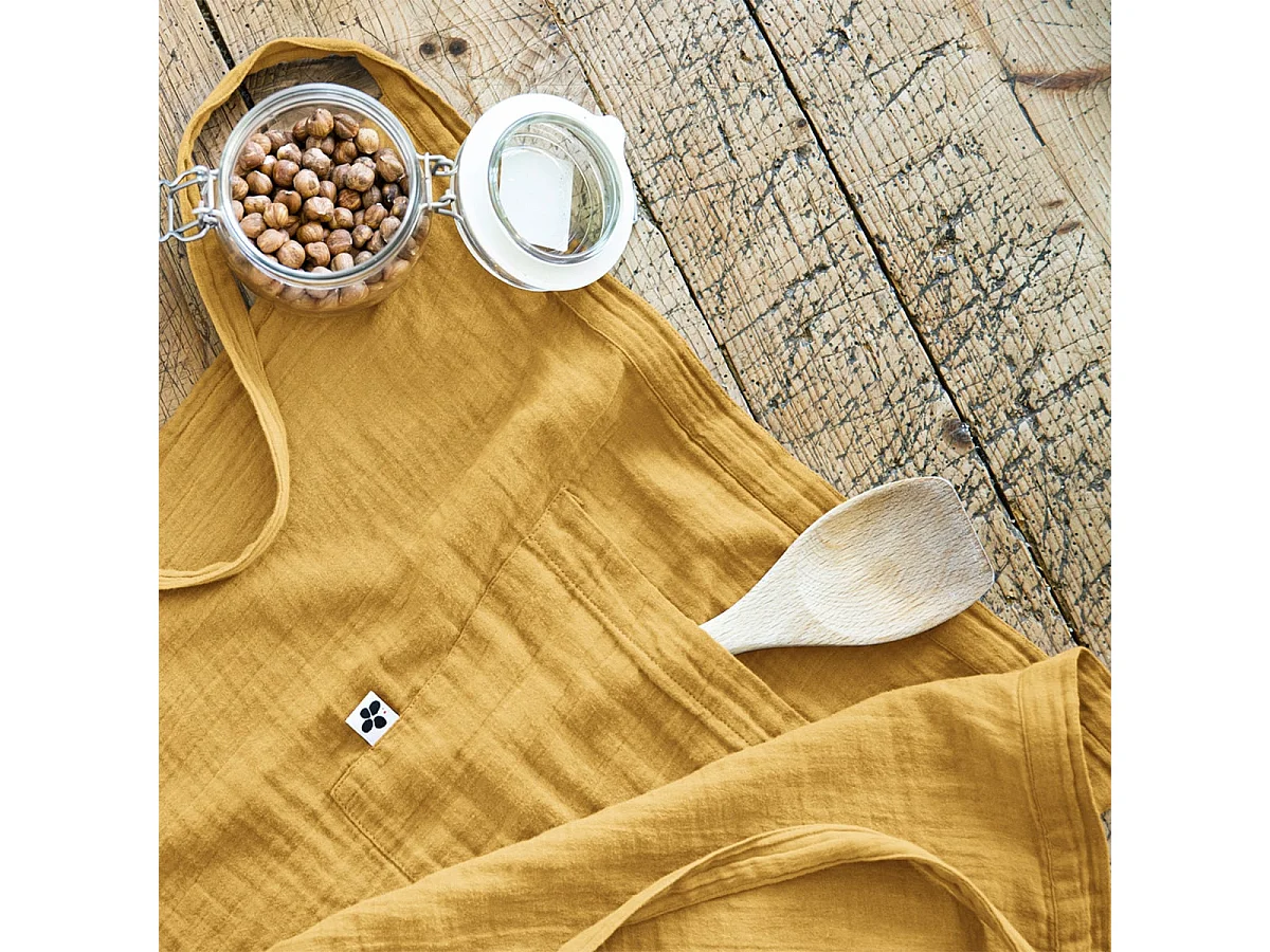 OUREA - Demi-Tablier avec Double Poche Gaze de Coton Safran