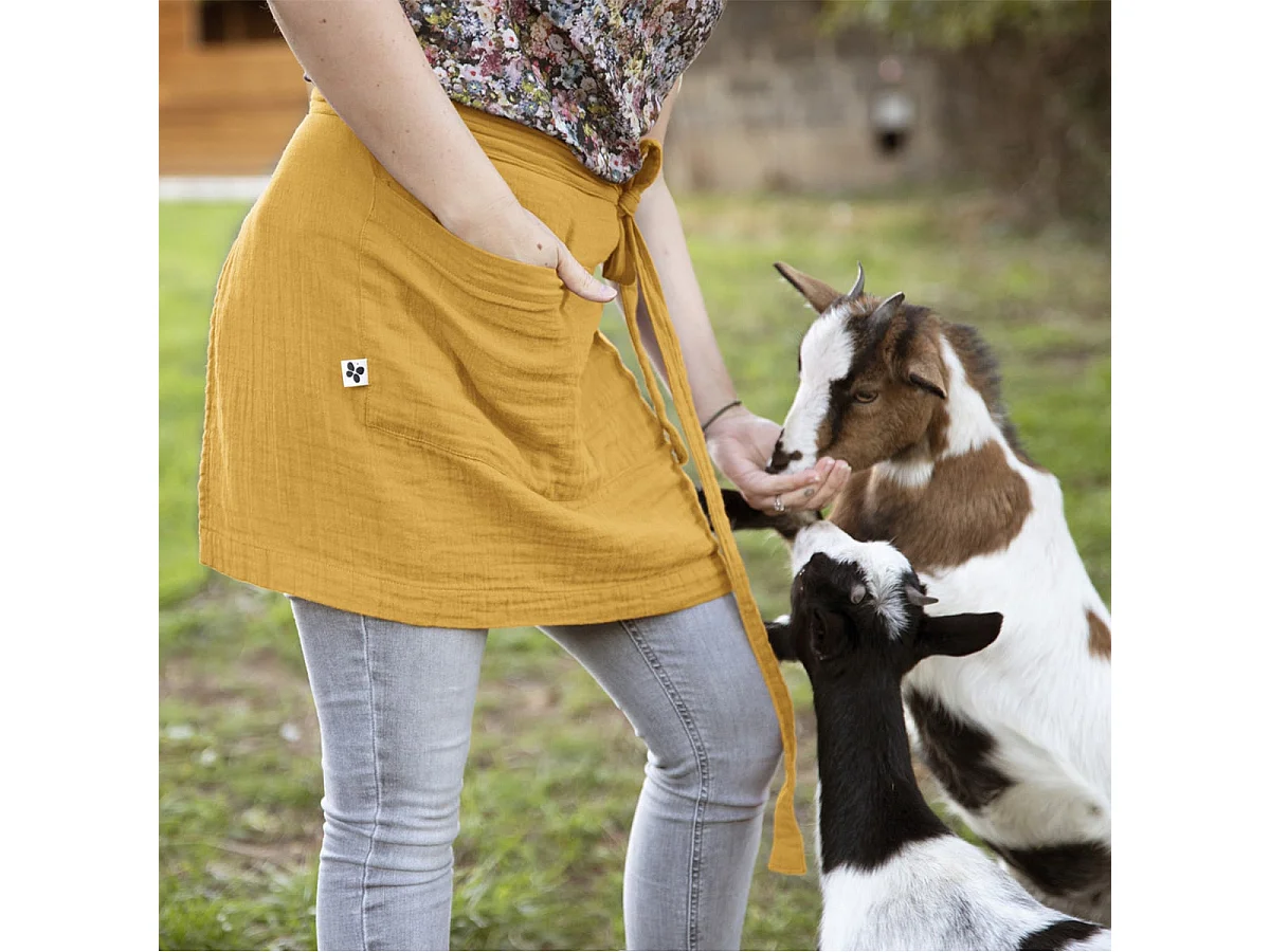 OUREA - Demi-Tablier avec Double Poche Gaze de Coton Safran