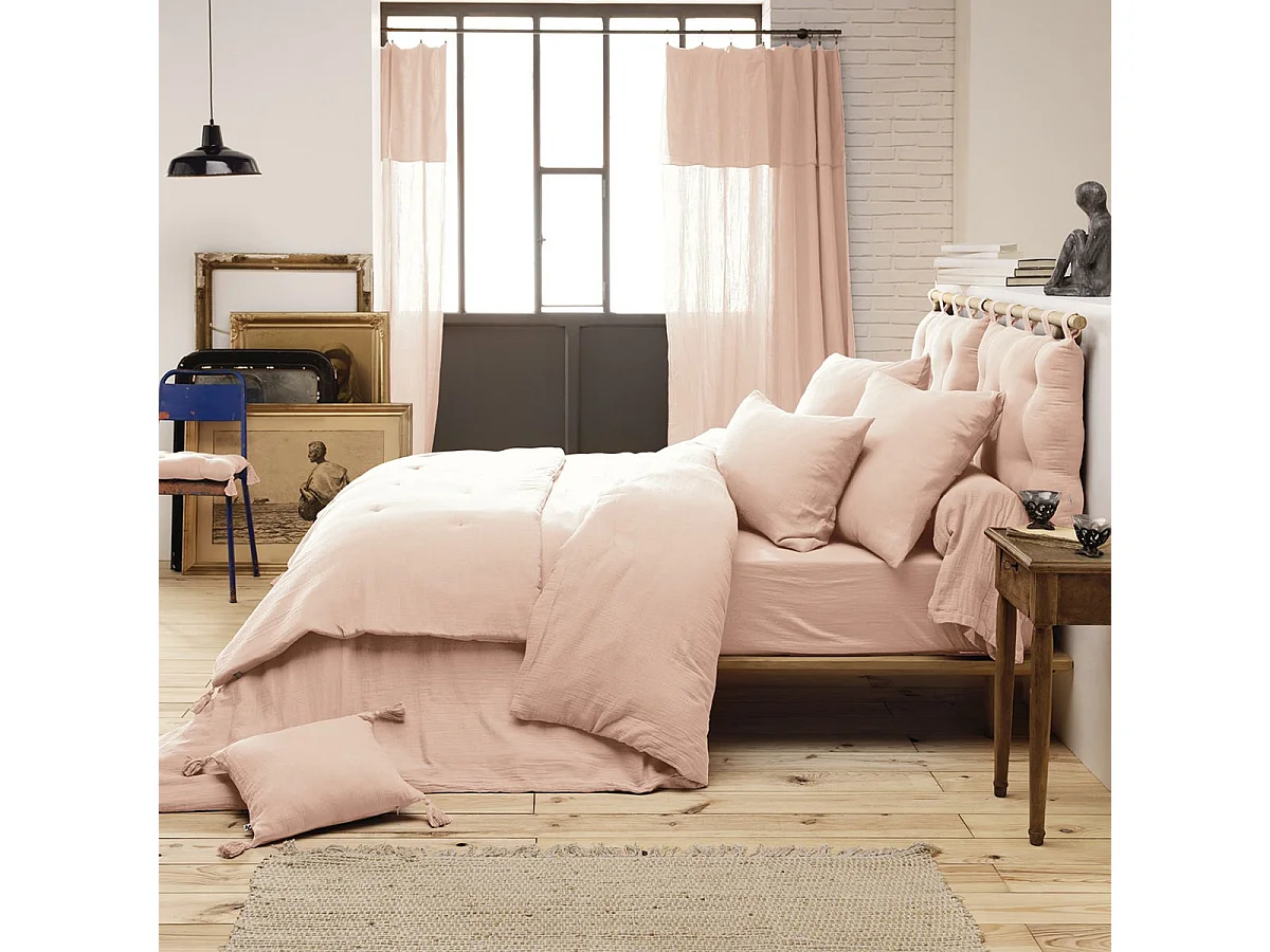 OUREA - Chemin de Lit 90x200cm Capitonné Gaze de Coton Guimauve