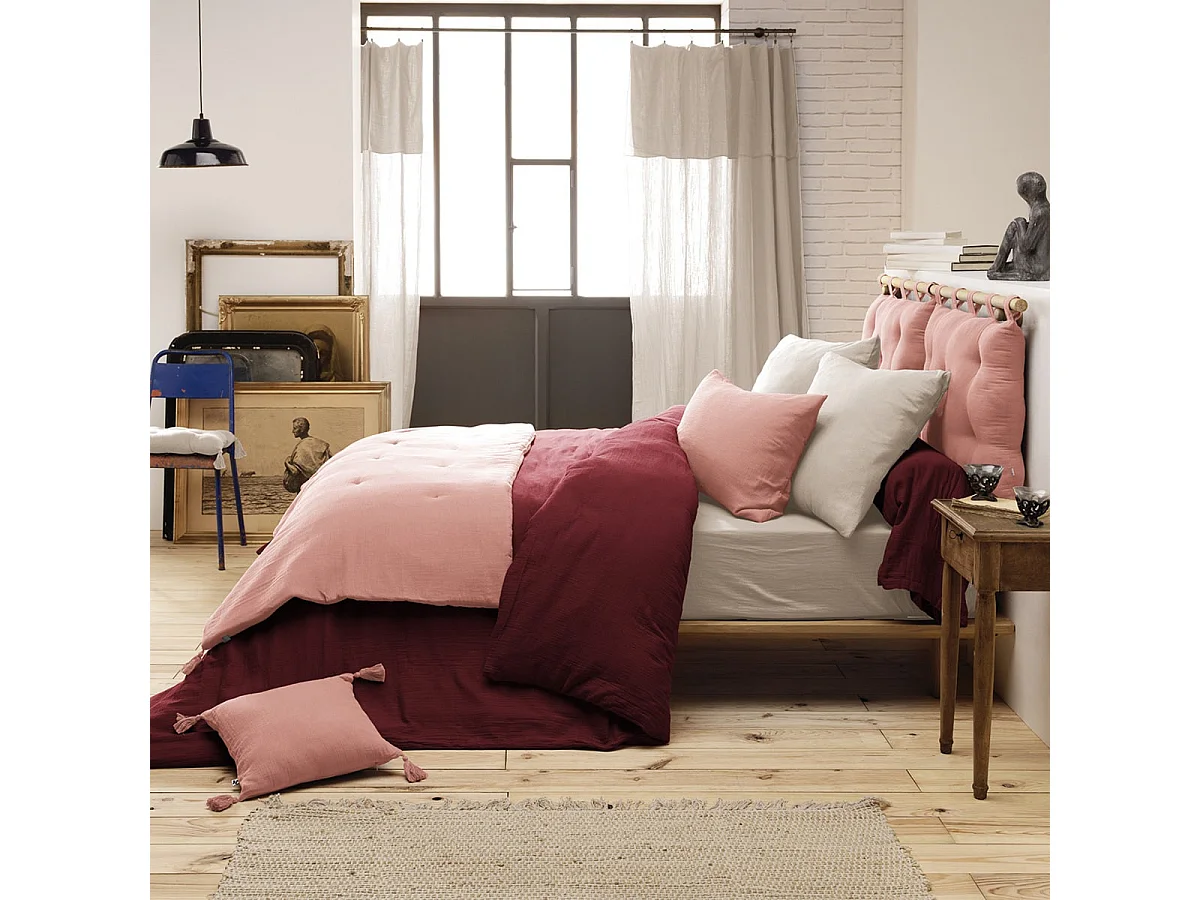 OUREA - Chemin de Lit 90x200cm Capitonné Gaze de Coton Guimauve