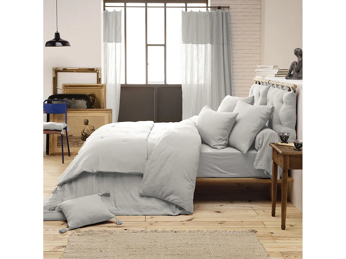 OUREA - Chemin de Lit 90x200cm Capitonné Gaze de Coton Nuage