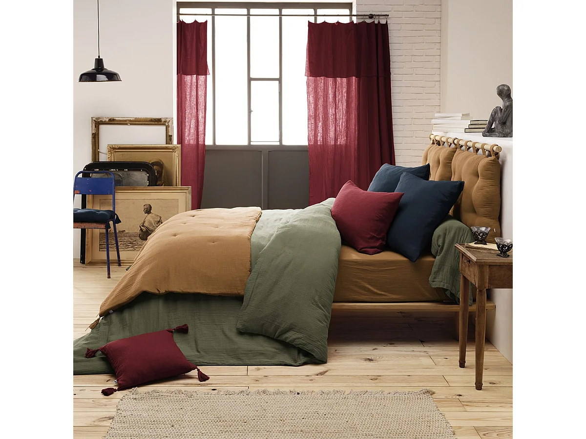 OUREA - Chemin de Lit 90x200cm Capitonné Gaze de Coton Safran