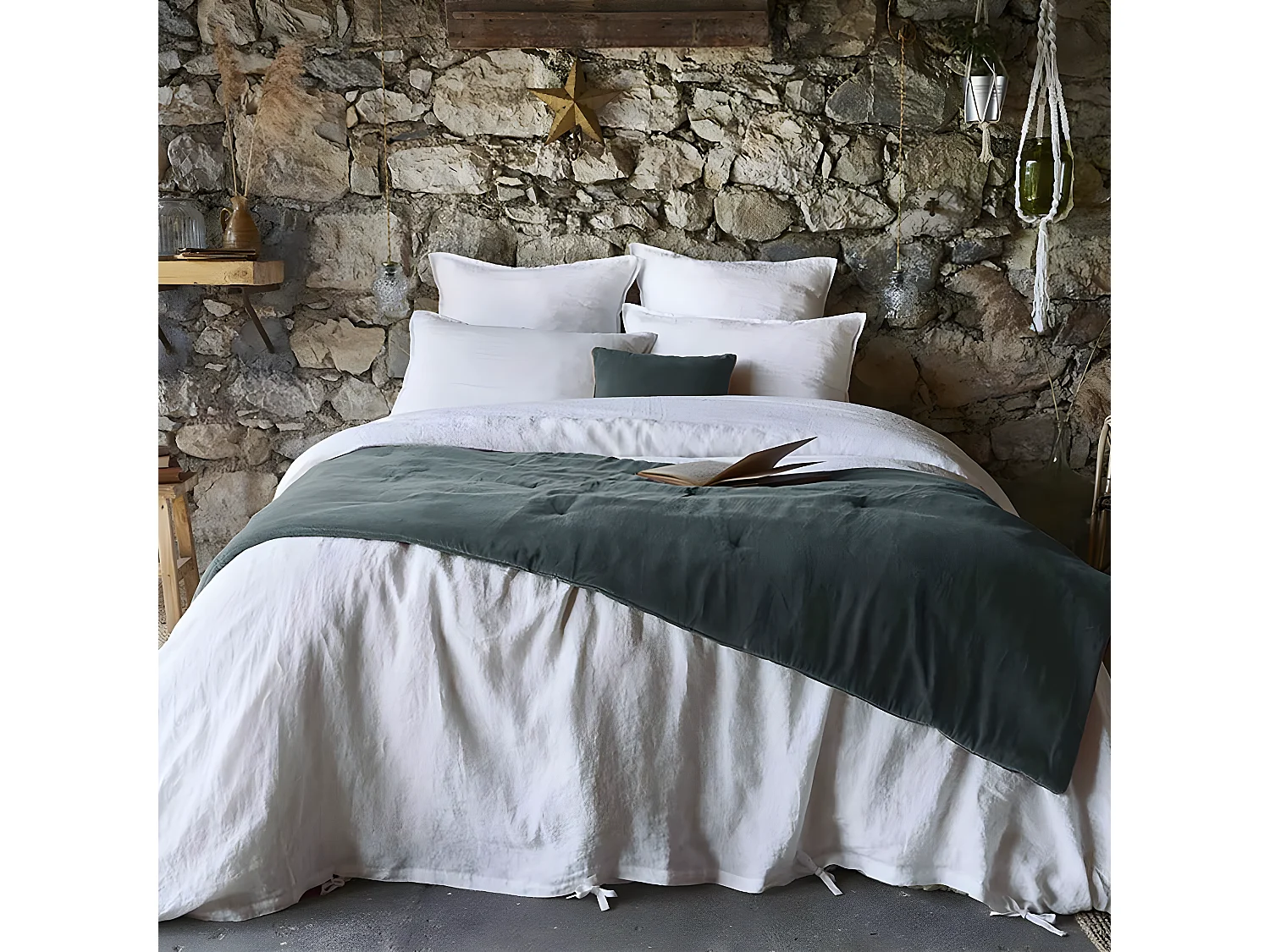 HARRIS - Chemin de Lit 90x200cm Velours de Coton Coloris Ardoise