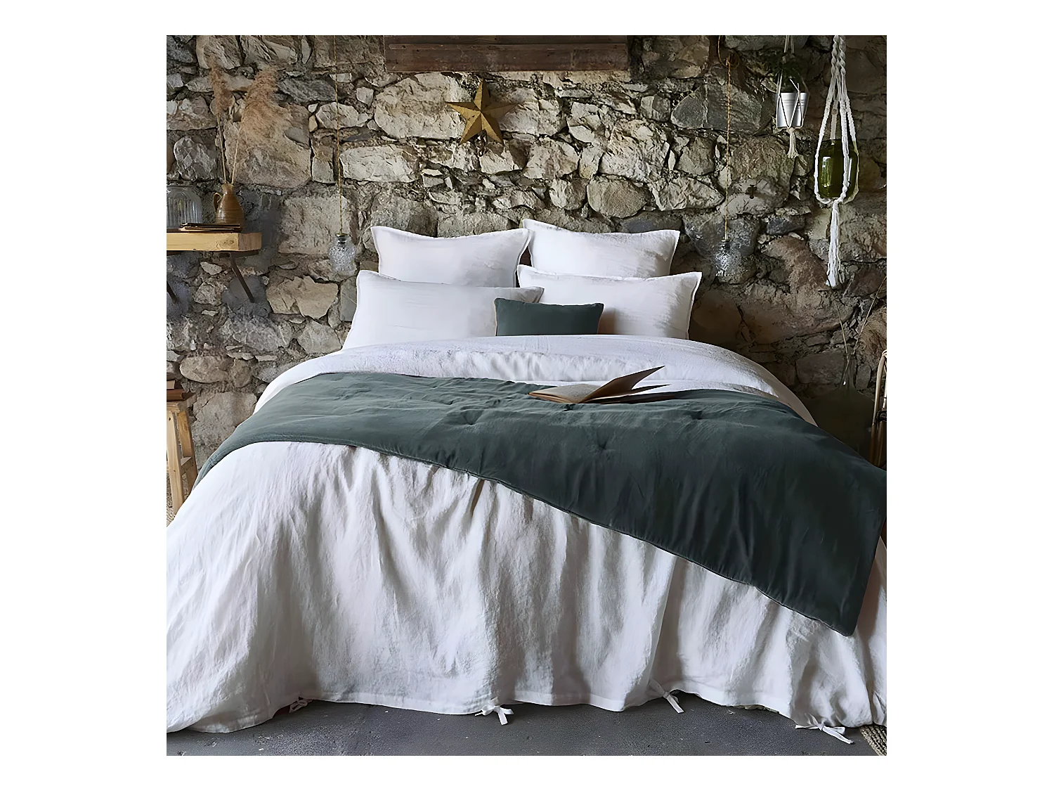 HARRIS - Chemin de Lit 90x200cm Velours de Coton Coloris Ardoise