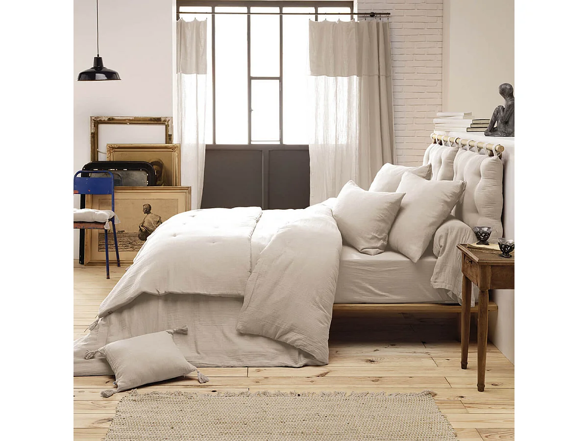 OUREA - Chemin de Lit 90x200cm Capitonné Gaze de Coton Pampa