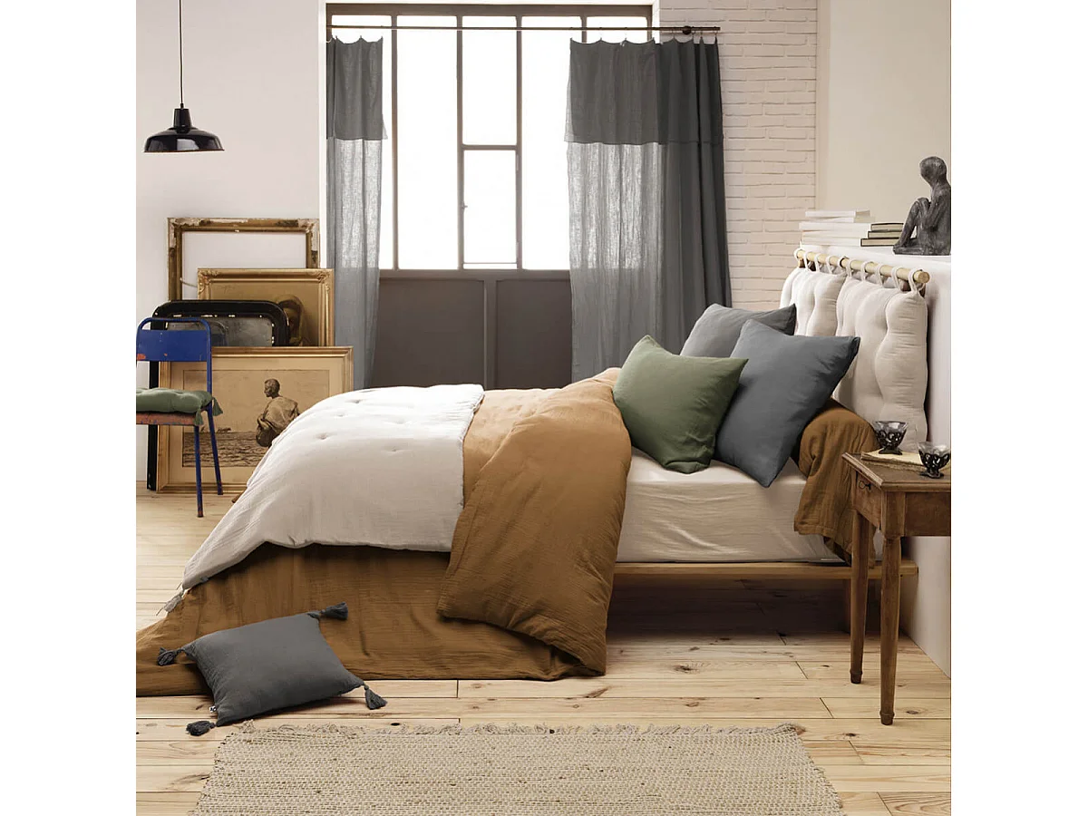 OUREA - Chemin de Lit 90x200cm Capitonné Gaze de Coton Pampa