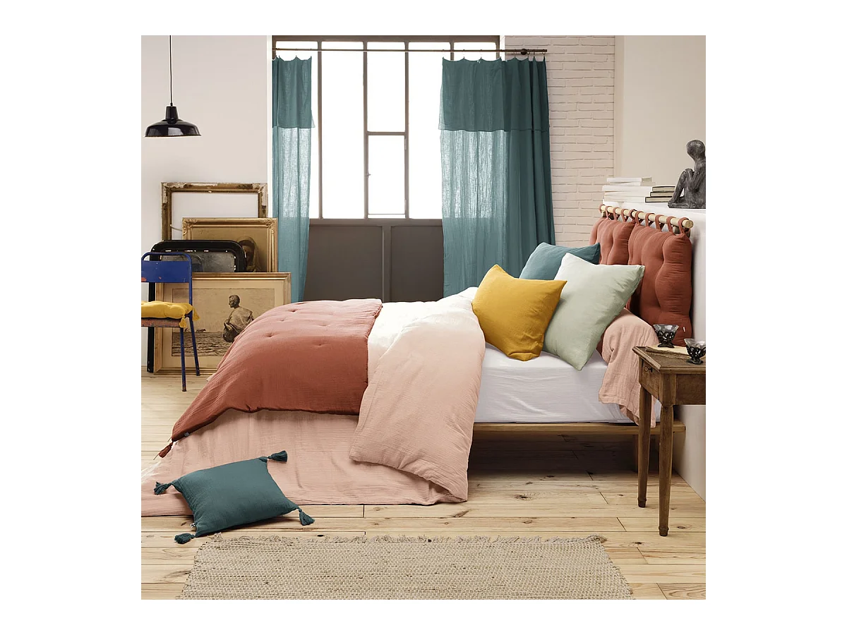 OUREA - Chemin de Lit 90x200cm Capitonné Gaze de Coton Terracotta