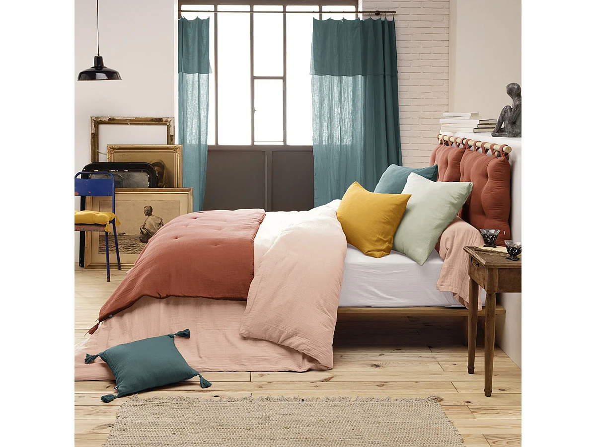 OUREA - Chemin de Lit 90x200cm Capitonné Gaze de Coton Terracotta