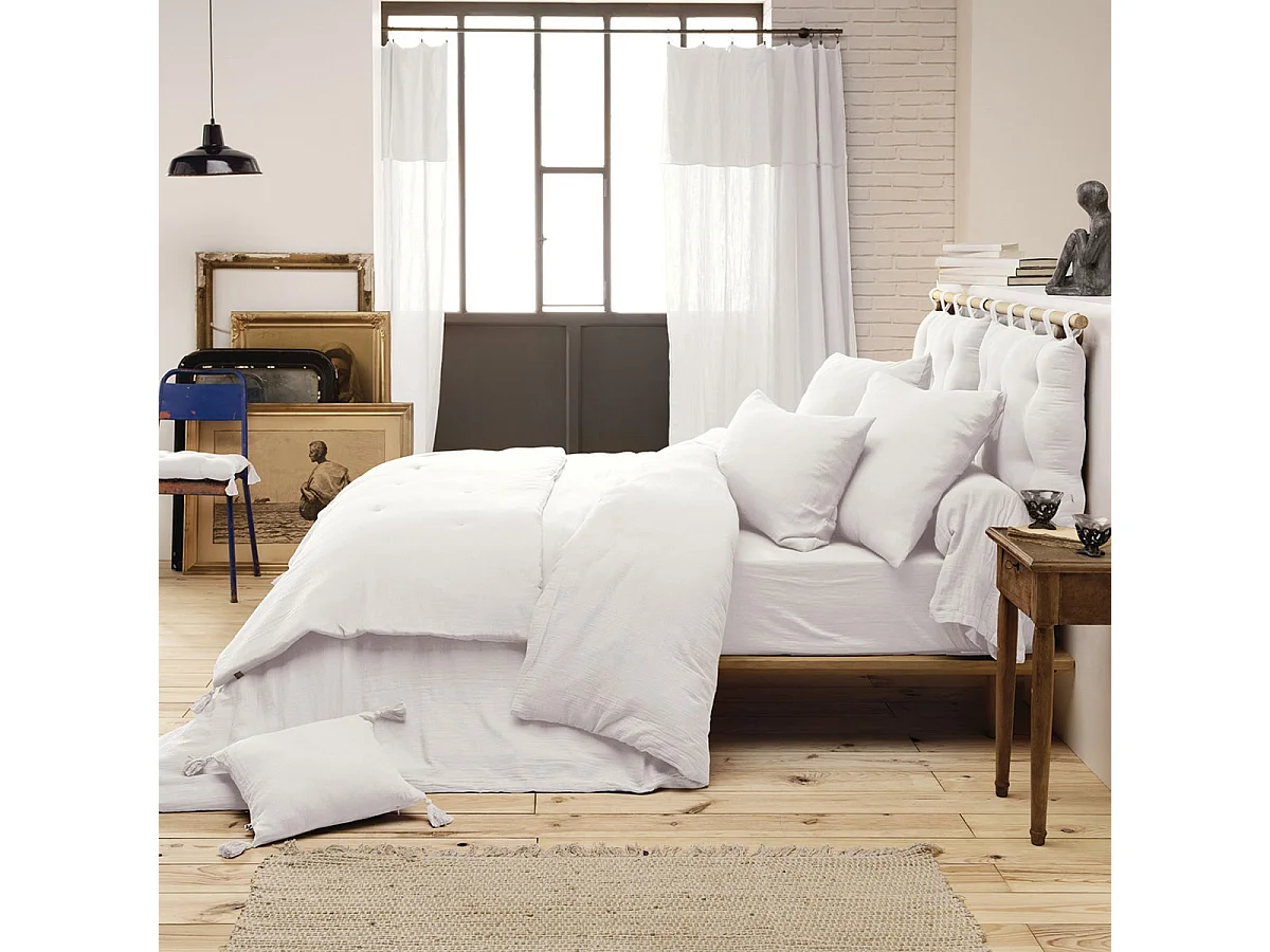 OUREA - Chemin de Lit 90x200cm Capitonné Gaze de Coton Chantilly