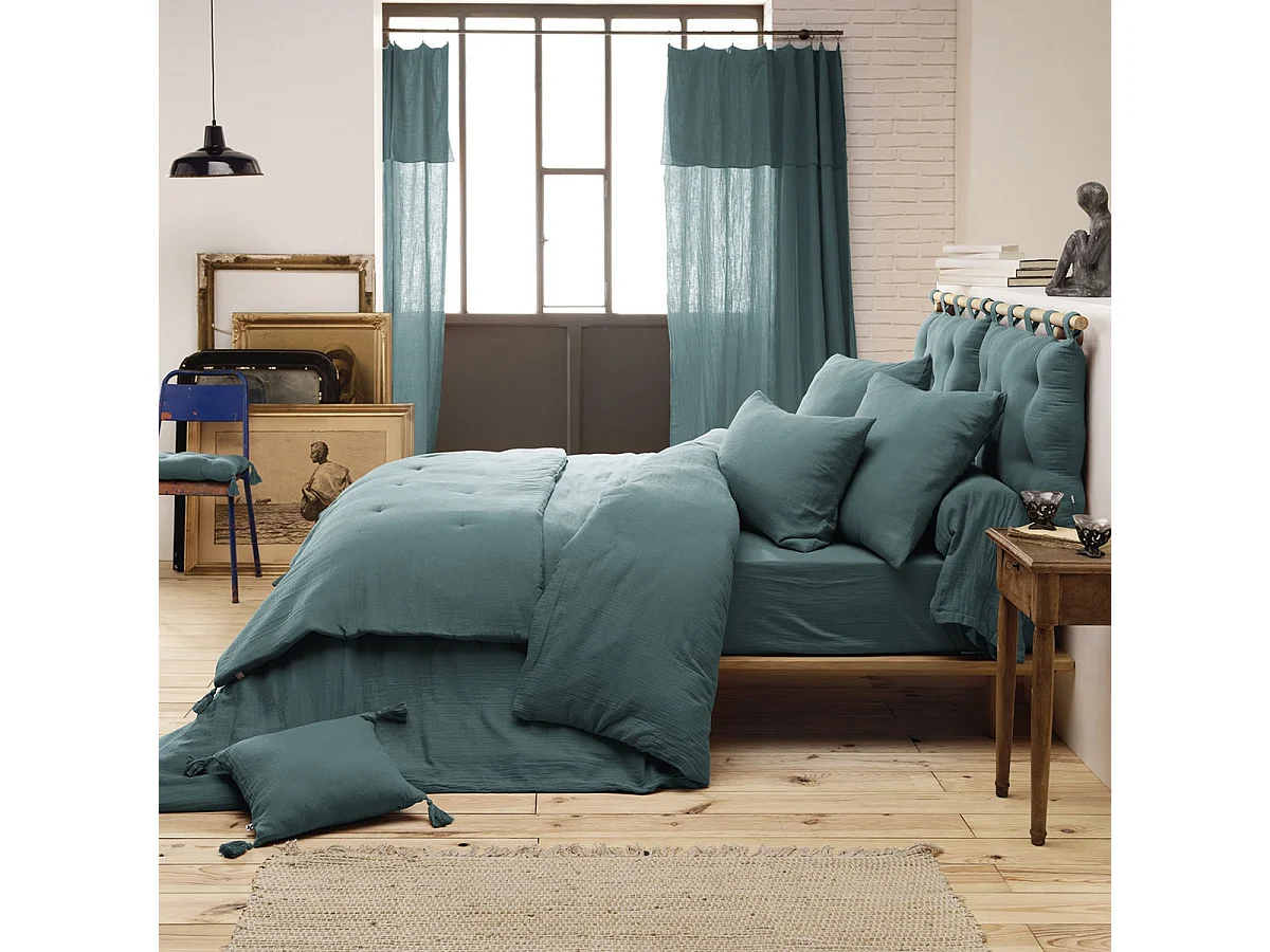 OUREA - Chemin de Lit 90x200cm Capitonné Gaze de Coton Canard