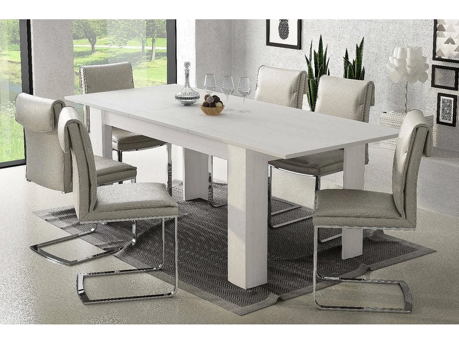 Ausziehbarer Esstisch, Ausziehbare Konsole, Moderner Tisch mit Auszug, 160 / 220x88h80 cm, Farbe WeiÃŸ