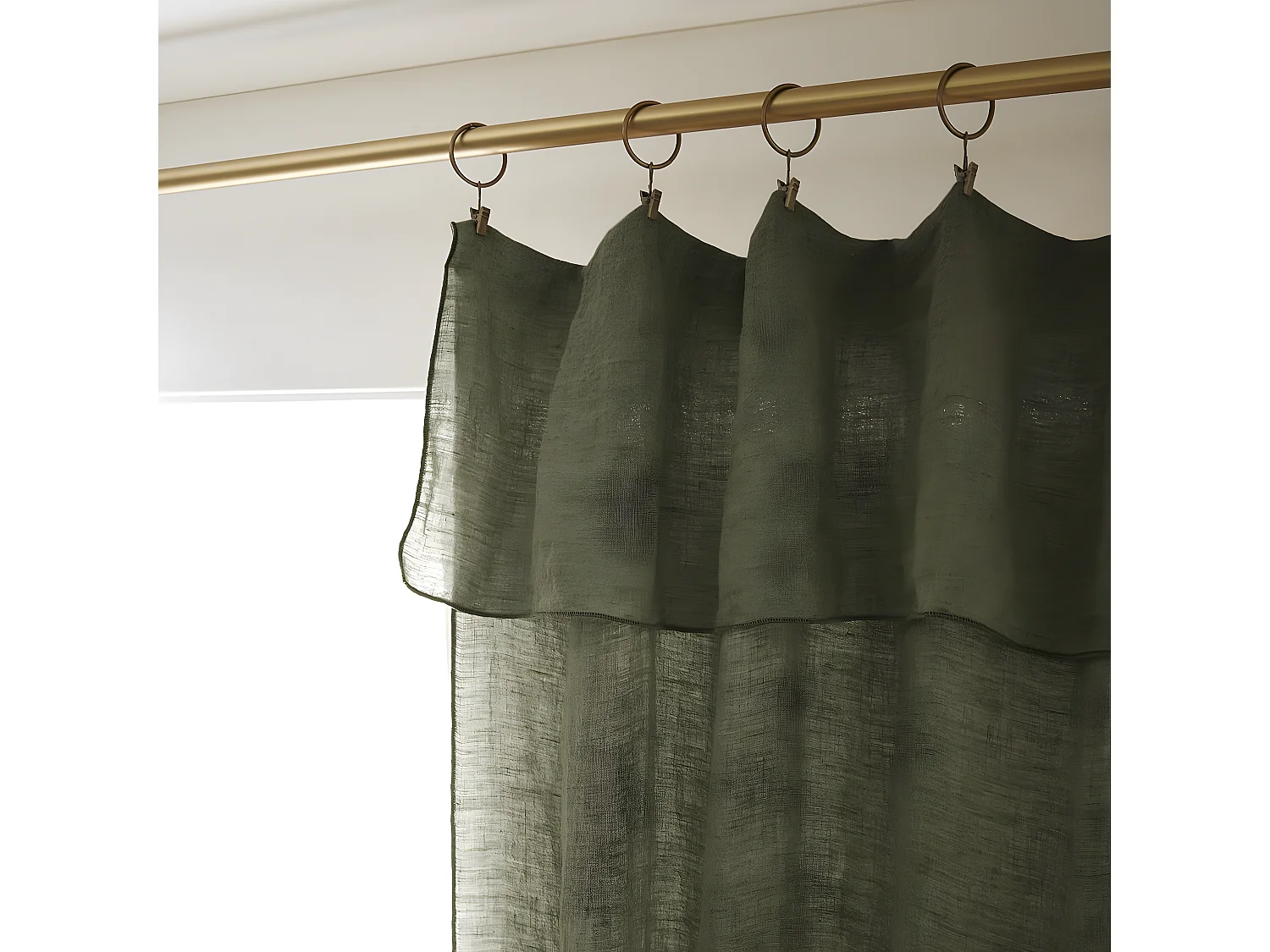 MARGAUX - Rideau Ajustable 140x270cm Lin Lavé Thym + 8 Anneaux Pince