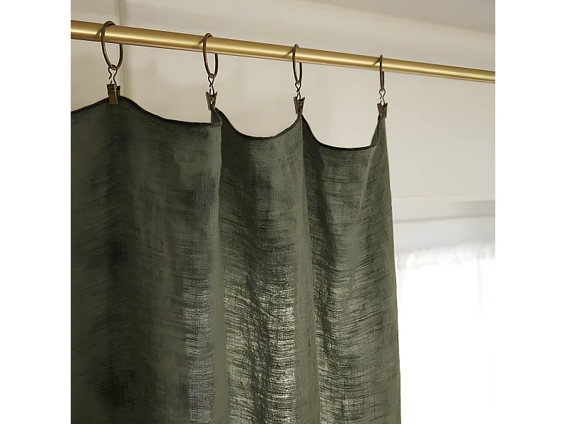 MARGAUX - Rideau Ajustable 140x270cm Lin Lavé Thym + 8 Anneaux Pince