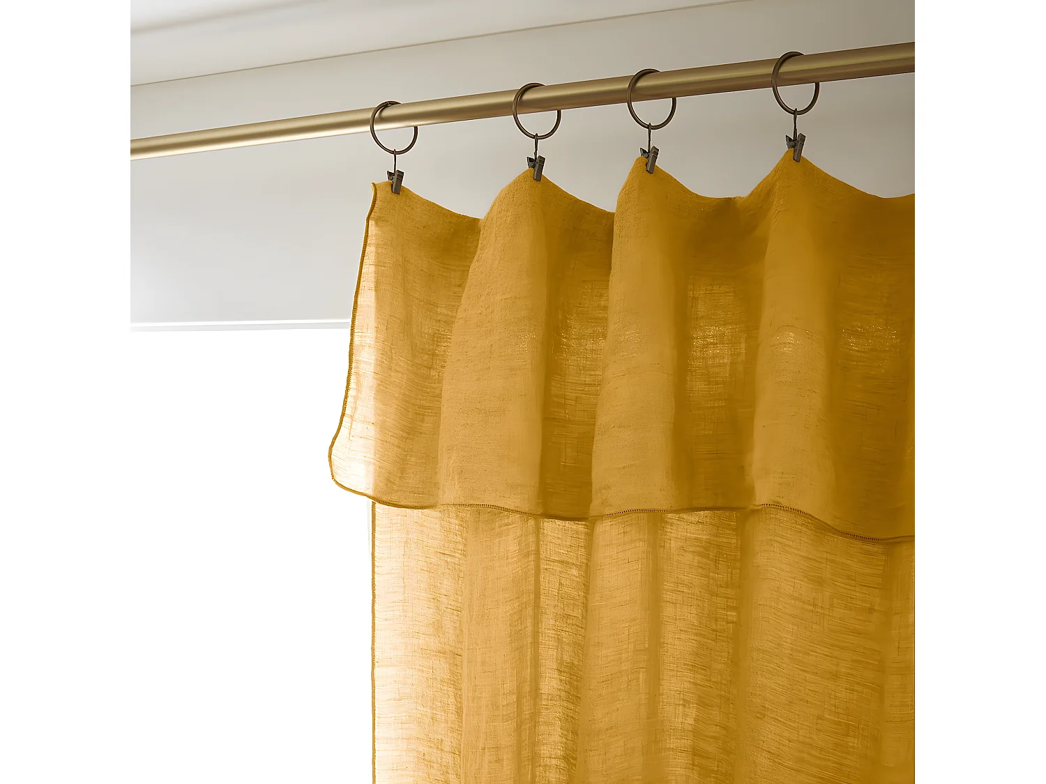 MARGAUX - Rideau Ajustable 140x270cm Lin Lavé Miel + 8 Anneaux Pince