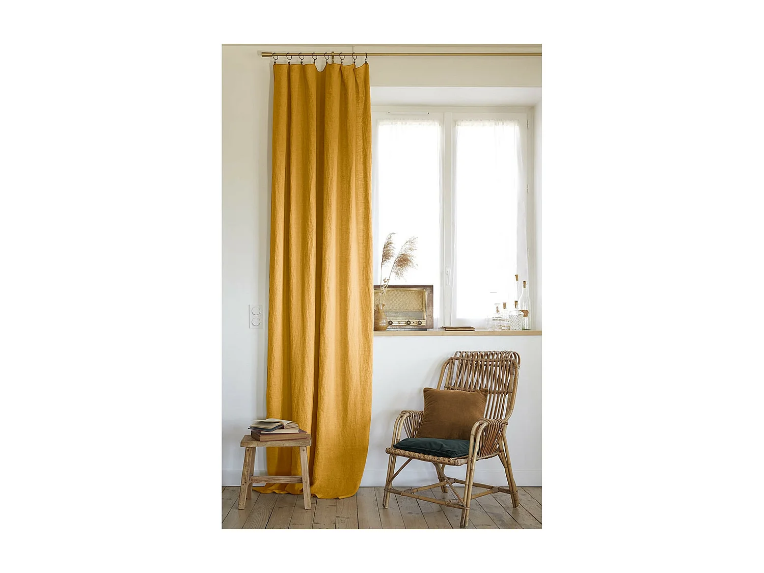 MARGAUX - Rideau Ajustable 140x270cm Lin Lavé Miel + 8 Anneaux Pince