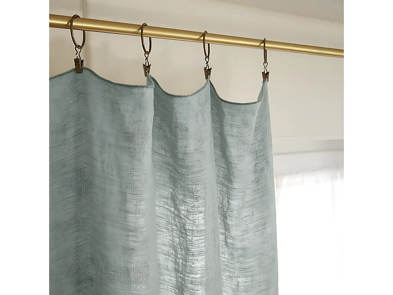 MARGAUX - Rideau Ajustable 140x270cm Lin Lavé Eucalyptus + 8 Anneaux Pince