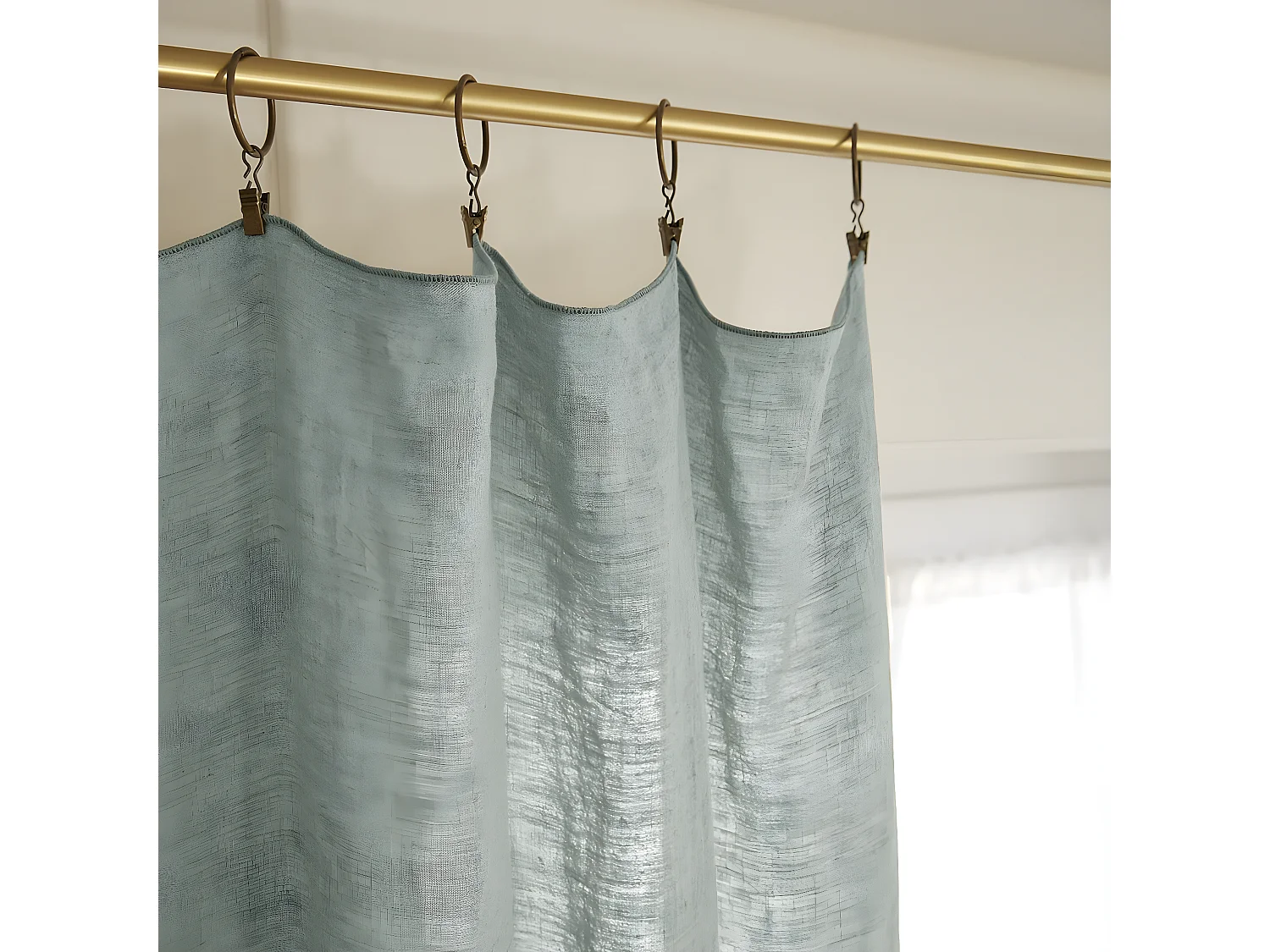 MARGAUX - Rideau Ajustable 140x270cm Lin Lavé Eucalyptus + 8 Anneaux Pince