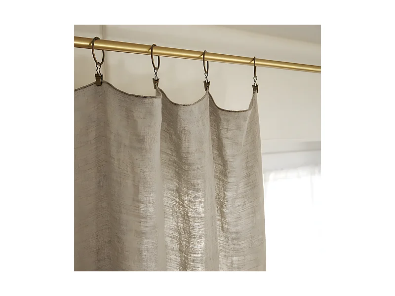 MARGAUX - Rideau Ajustable 140x270cm Lin Lavé Sable + 8 Anneaux Pince