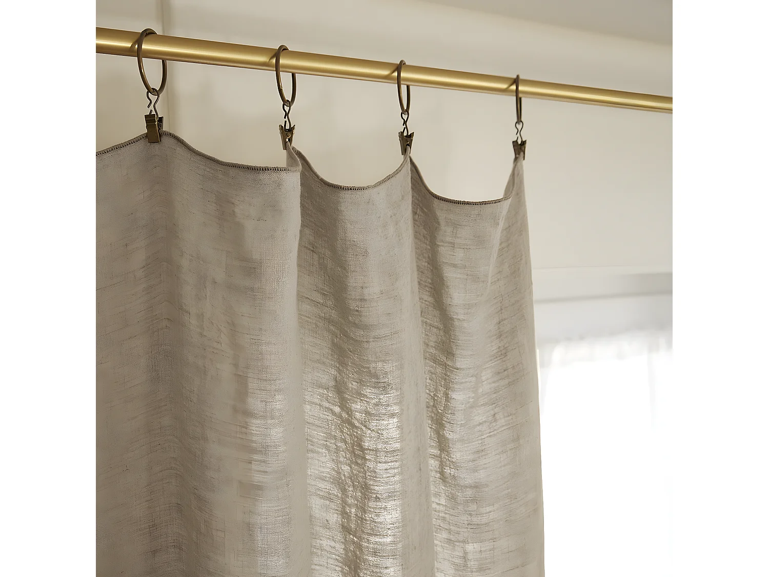 MARGAUX - Rideau Ajustable 140x270cm Lin Lavé Sable + 8 Anneaux Pince