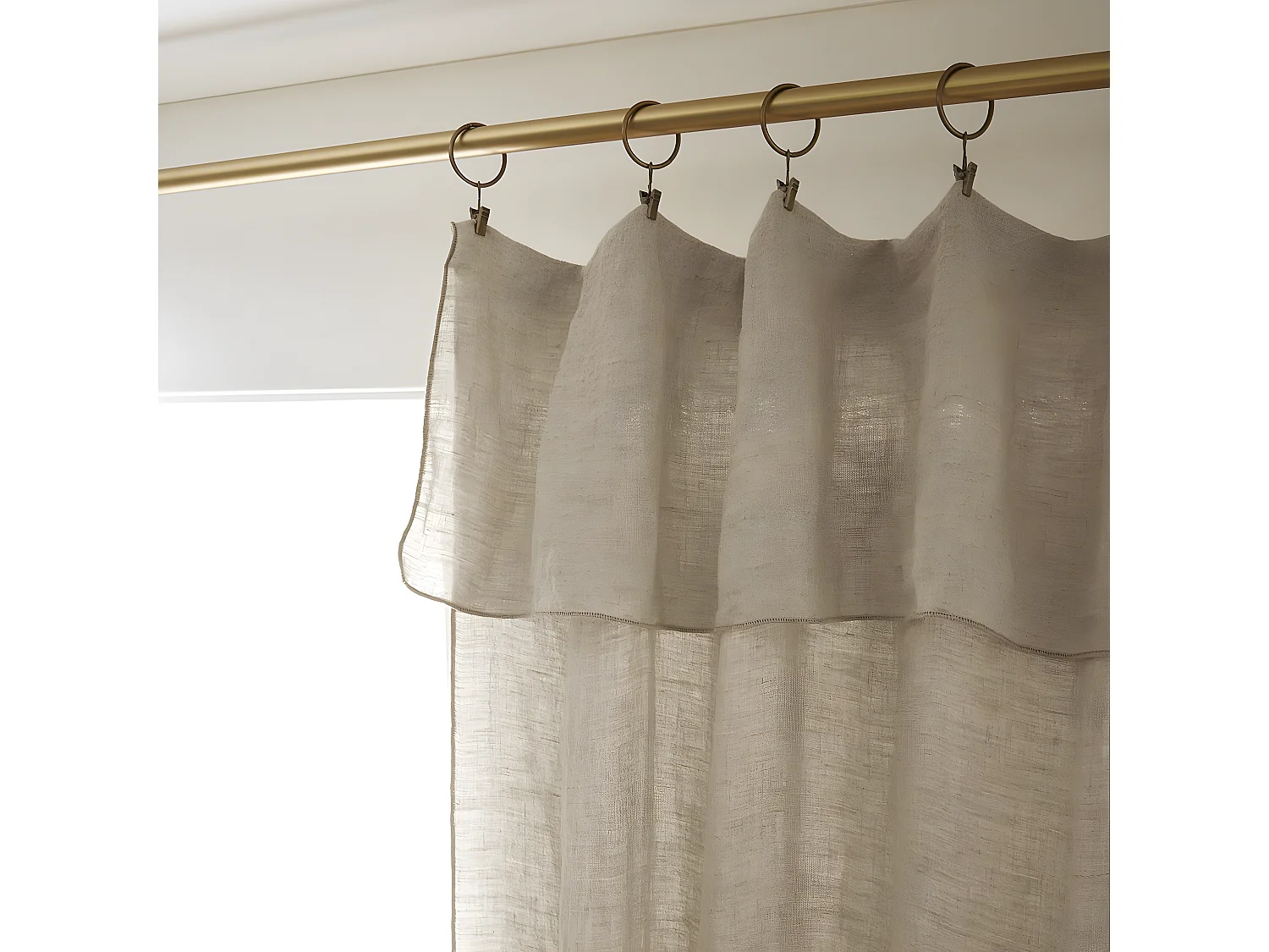 MARGAUX - Rideau Ajustable 140x270cm Lin Lavé Sable + 8 Anneaux Pince