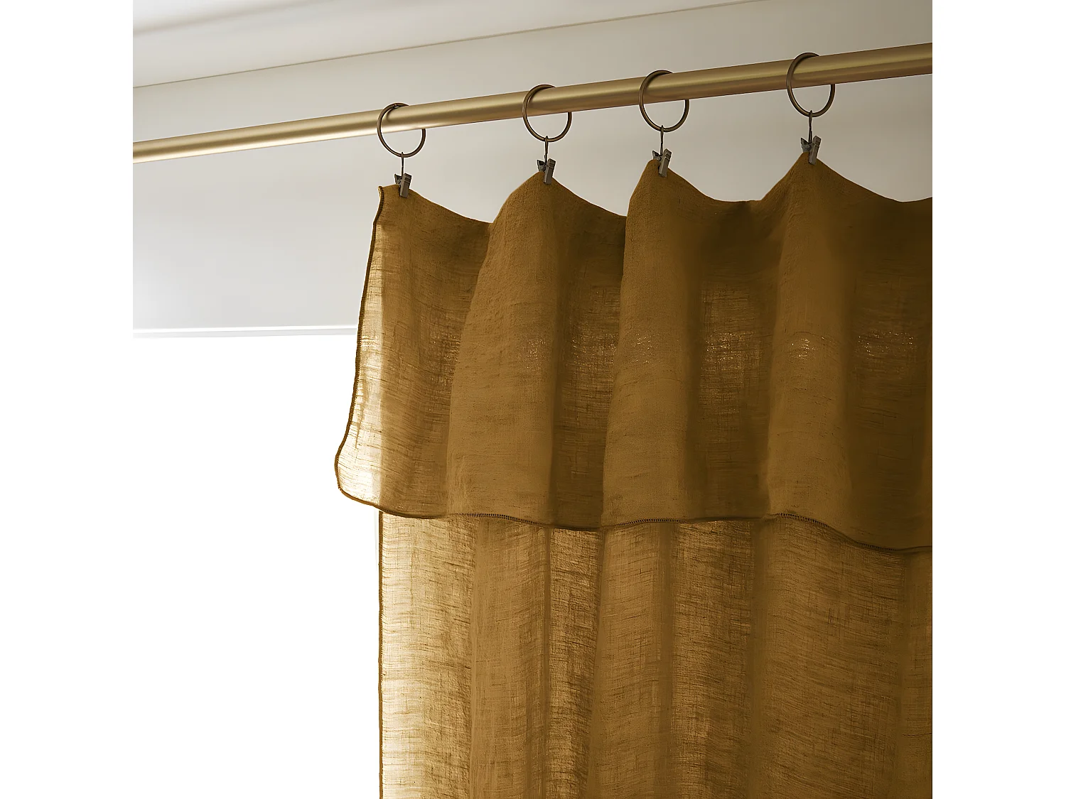 MARGAUX - Rideau Ajustable 140x270cm Lin Lavé Caramel + 8 Anneaux Pince