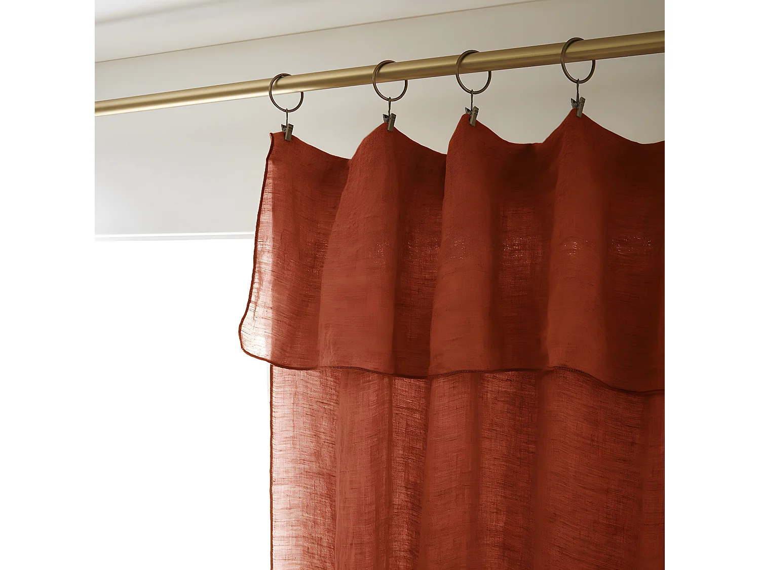 MARGAUX - Rideau Ajustable 140x270cm Lin Lavé Paprika + 8 Anneaux Pince