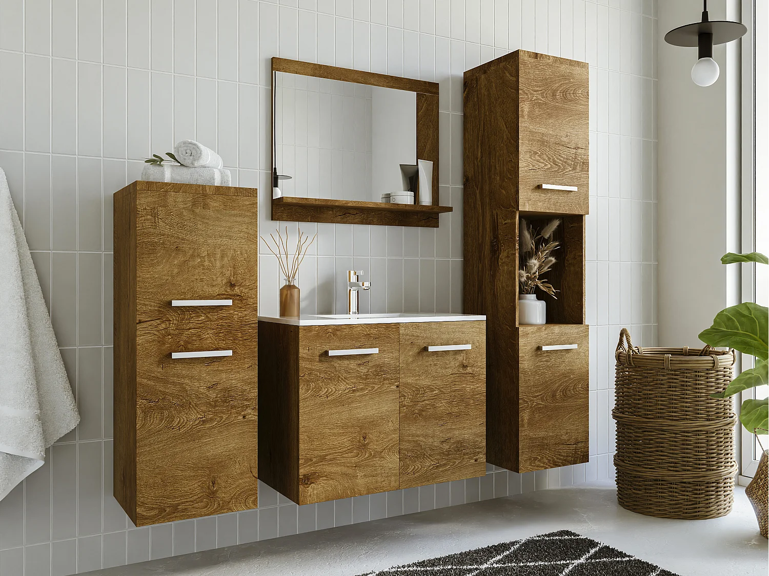 Colonna per bagno effetto Legno con nicchia portaoggetti L30 x l30 x H133 cm - MIELA