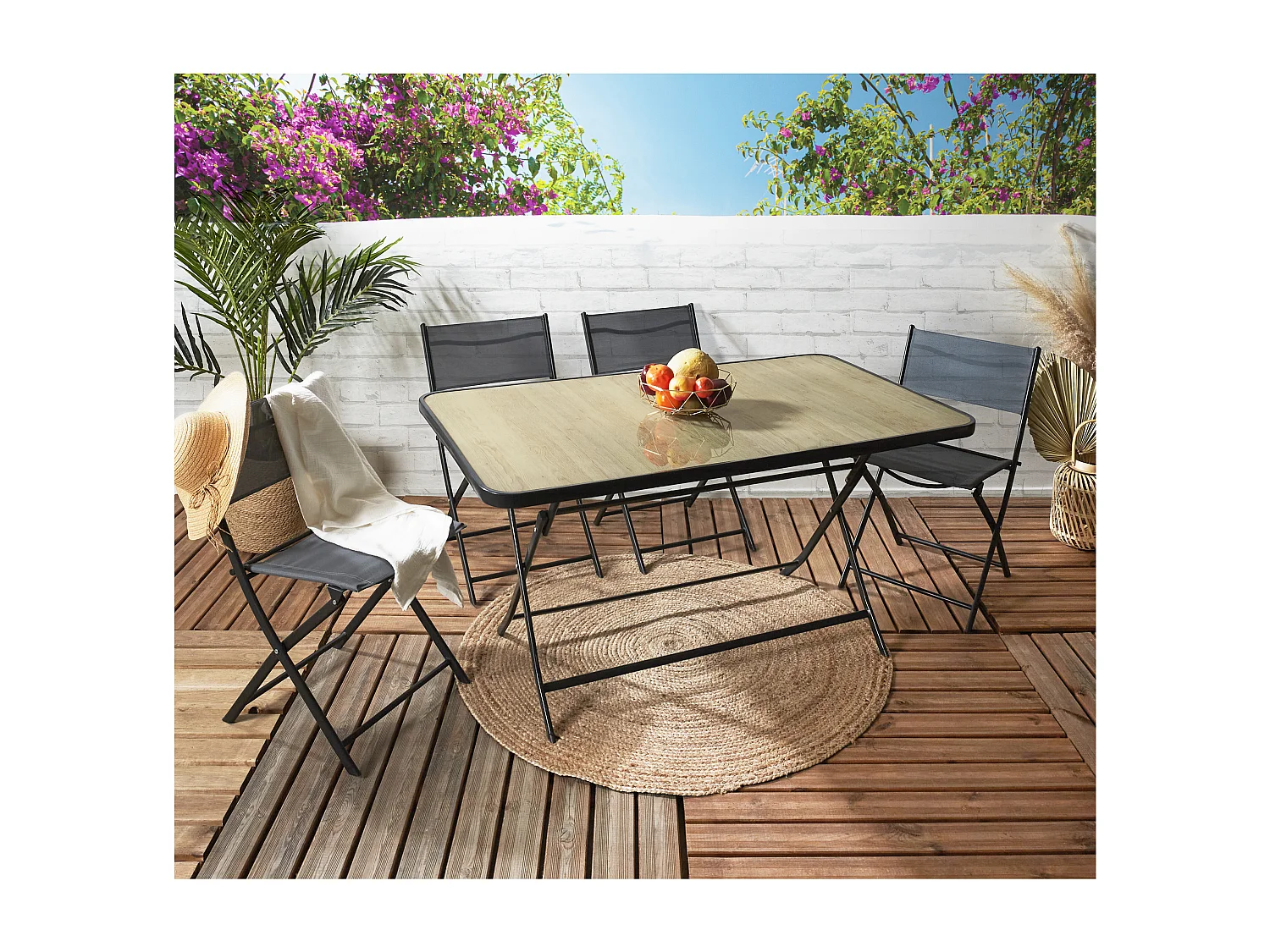 Table Pliante Effet Bois 4 Places Marron, Noir