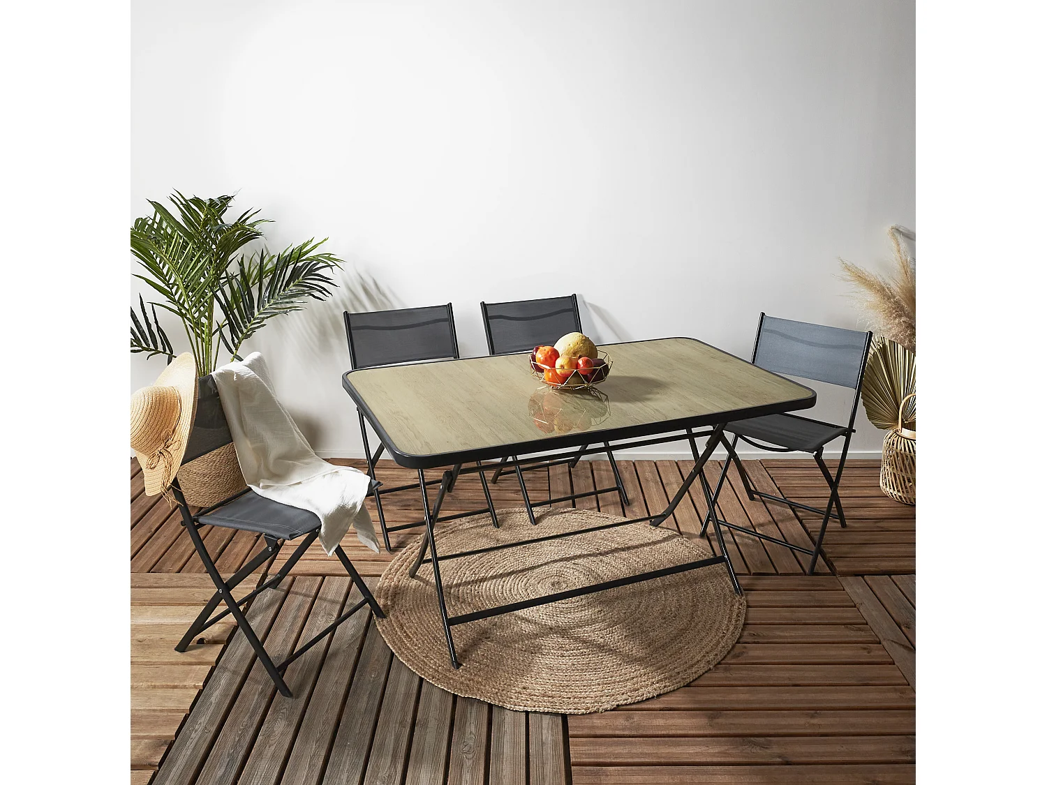 Table Pliante Effet Bois 4 Places Marron, Noir