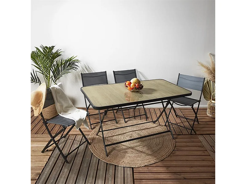 Table Pliante Effet Bois 4 Places Marron, Noir