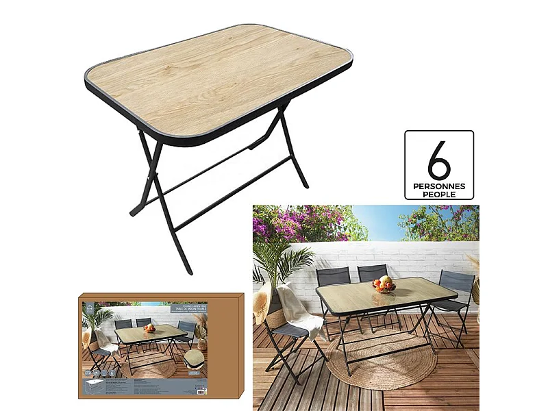 Table Pliante Effet Bois 4 Places Marron, Noir