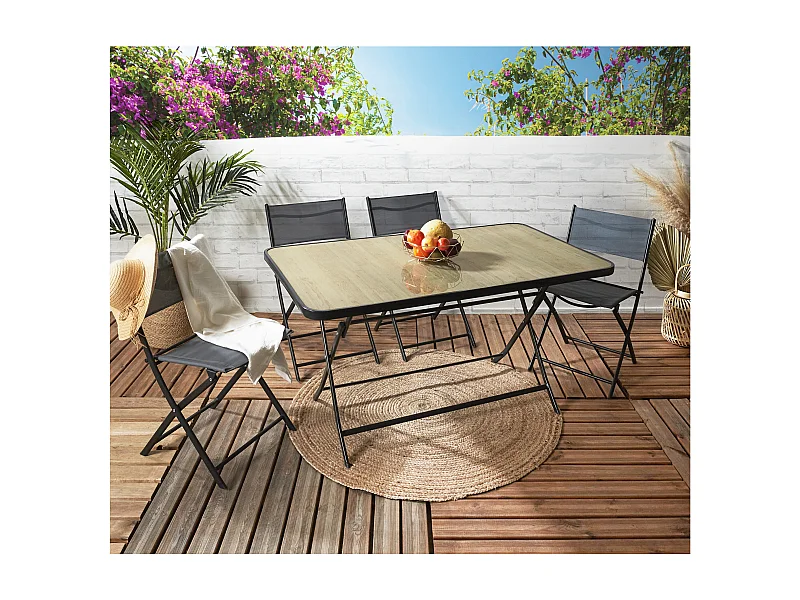 Table Pliante Effet Bois 4 Places Marron, Noir