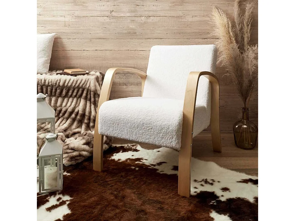 Fauteuil Bouclette Hella Blanc, Marron