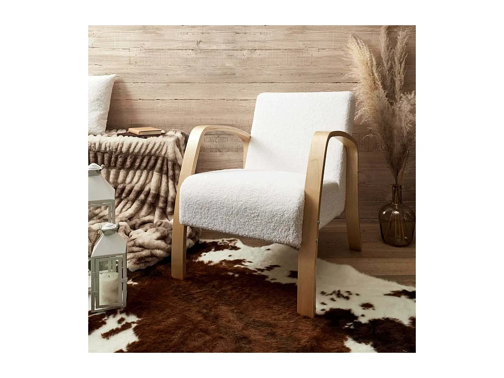 Fauteuil Bouclette Hella Blanc, Marron