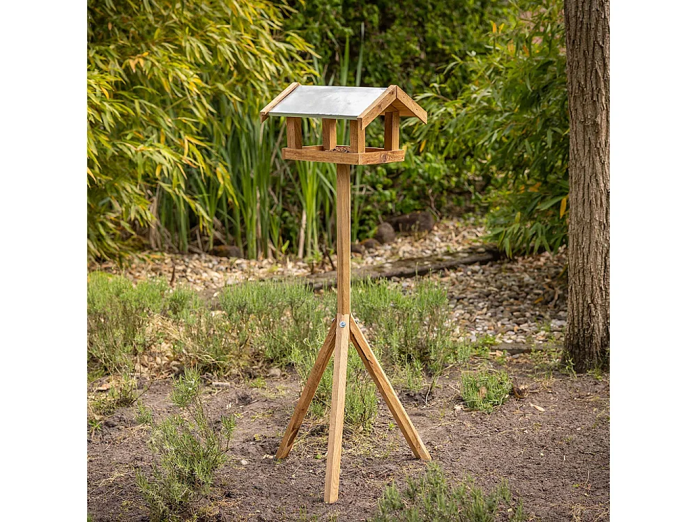 Mangeoire en chêne sur trépied Rectangulaire toit acier