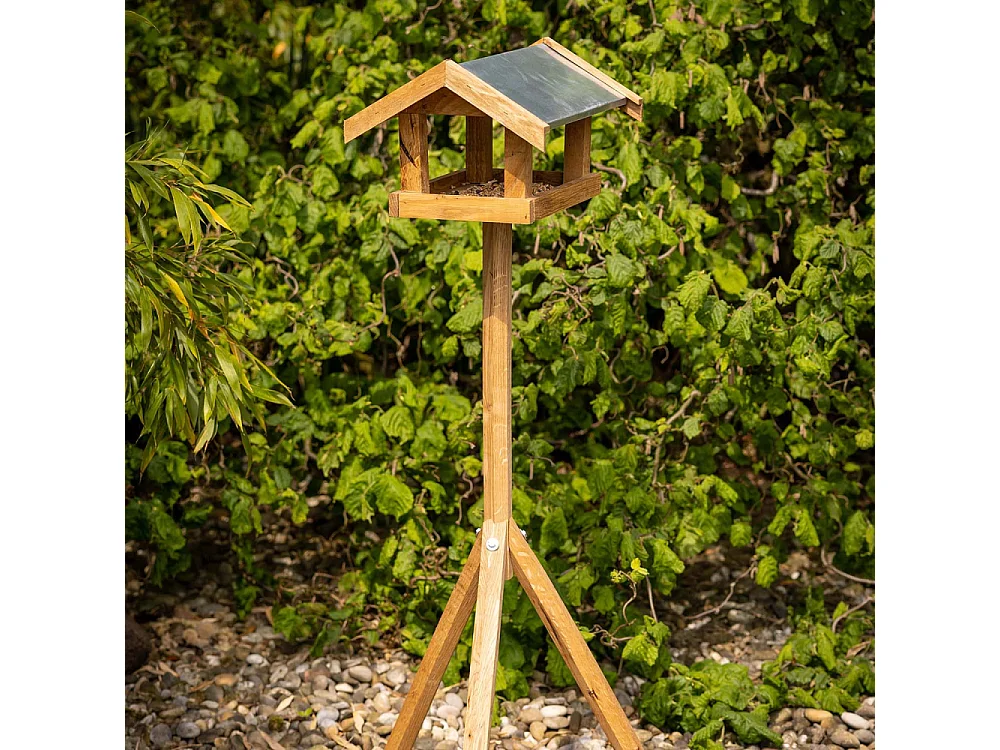 Mangeoire en chêne sur trépied Rectangulaire toit acier