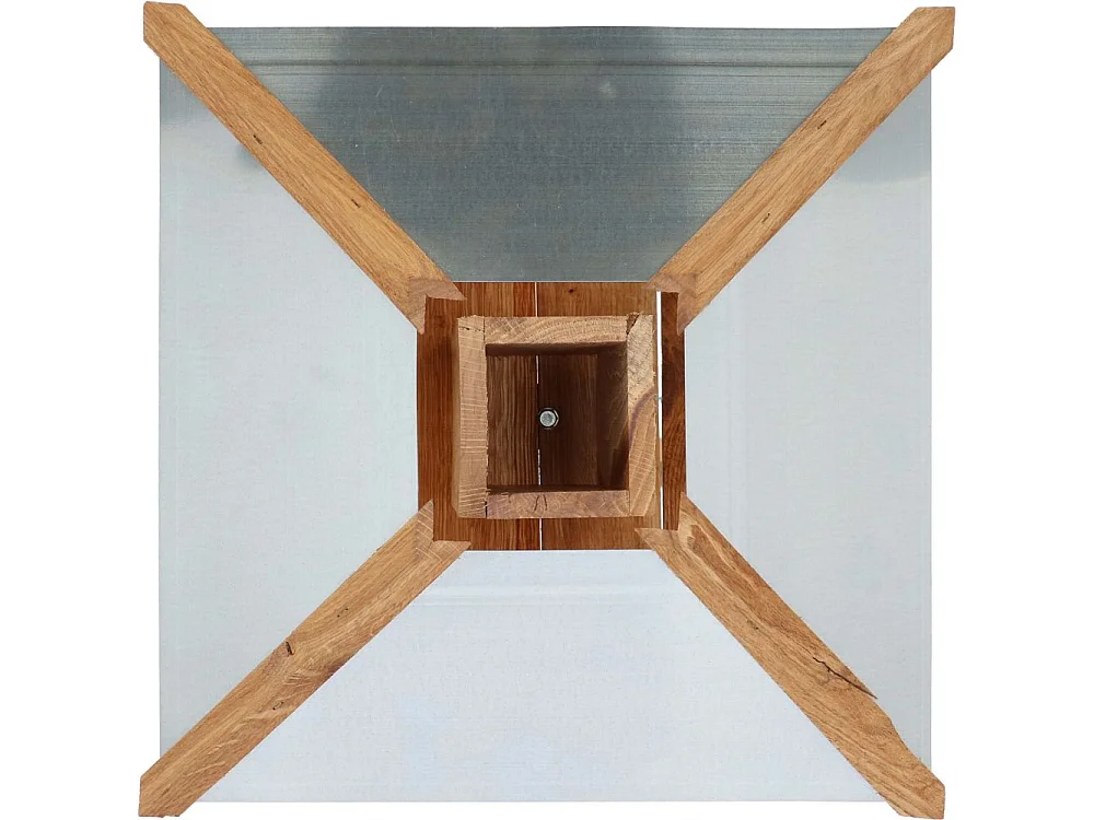 Comedero de roble sobre trípode Techo cuadrado de acero