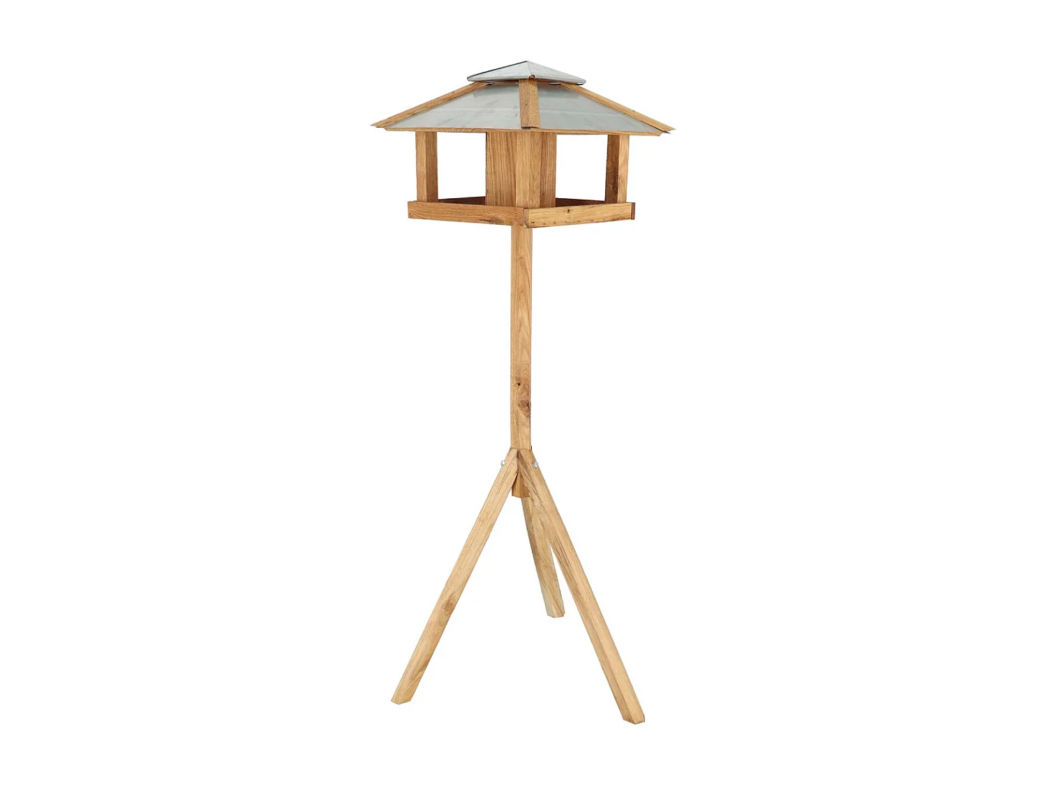 Comedero de roble sobre trípode Techo cuadrado de acero