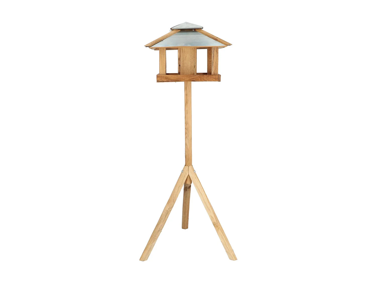 Comedero de roble sobre trípode Techo cuadrado de acero