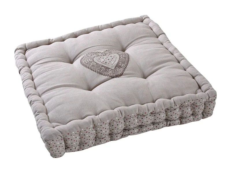 Coussin carré en coton et lin Coeur