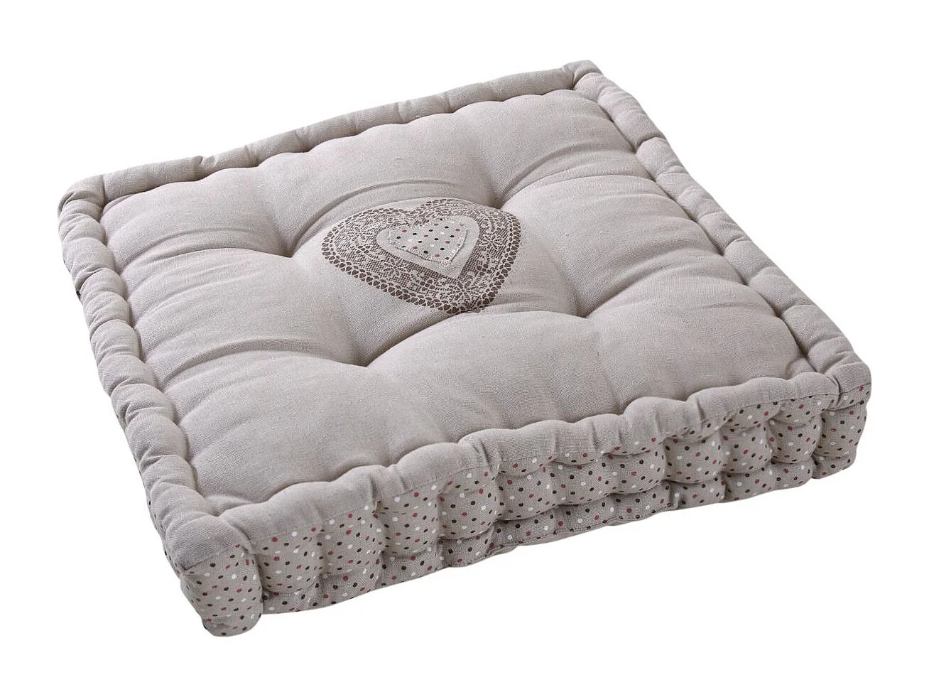 Coussin carré en coton et lin Coeur