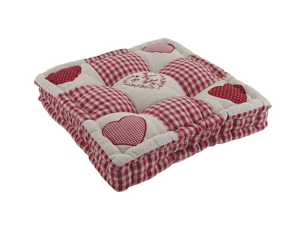 Coussin rouge motifs coeurs
