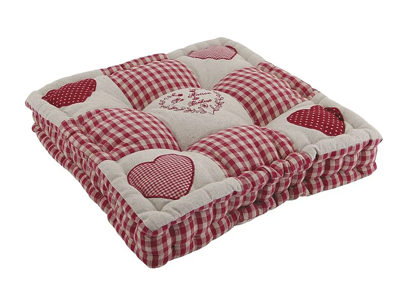 Coussin rouge motifs coeurs