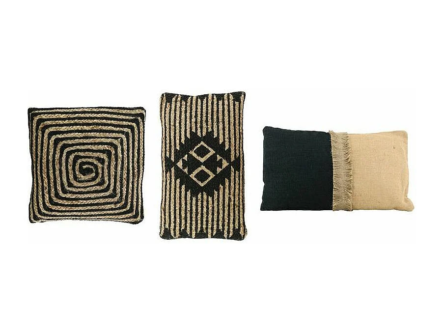 Coussins à motif en jute et coton (Lot de 3)
