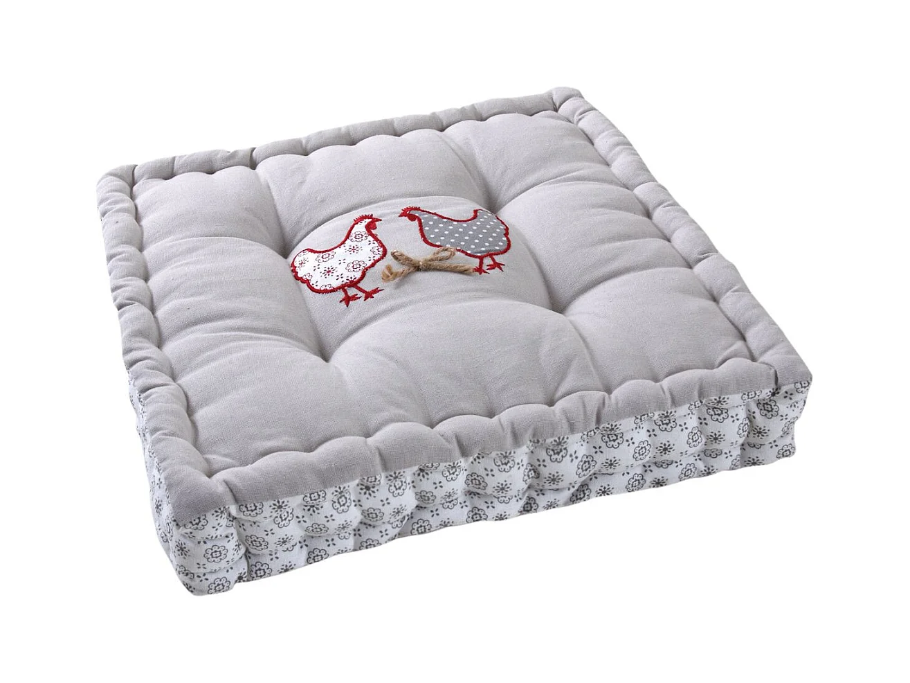 Coussin carré en coton et lin Poule