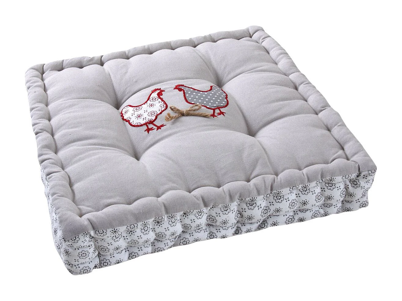 Coussin carré en coton et lin Poule