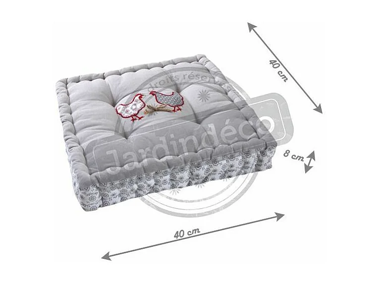 Coussin carré en coton et lin Poule