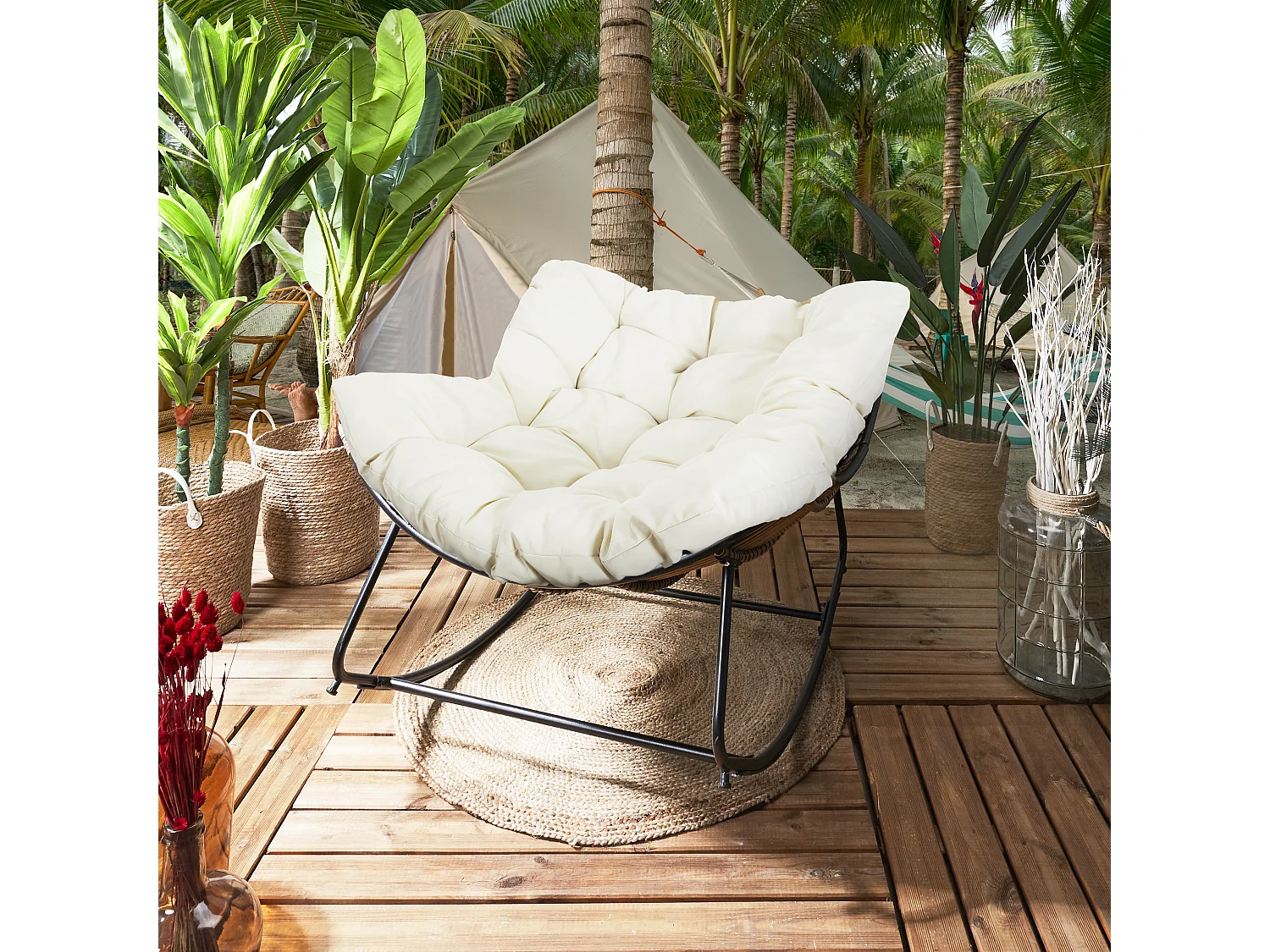 Fauteuil A Bacsule Tulum Coussin Beige Beige, Marron