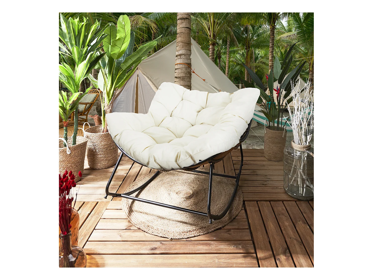 Fauteuil A Bacsule Tulum Coussin Beige Beige, Marron