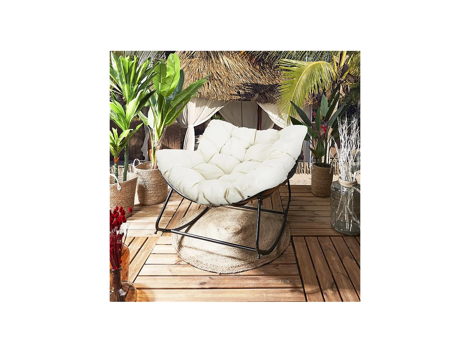 Fauteuil A Bacsule Tulum Coussin Beige Beige, Marron